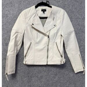 Topshop Faux Leather Moto‎ Jacket White Zip Vegan Leather Size 6 Lk Nw!